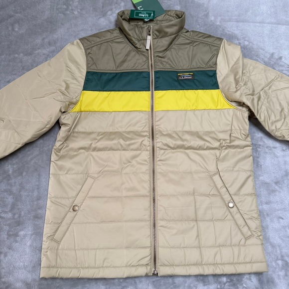LL Bean Mountain Classic Puffer Jacket Mens Medium Beige Colorblock 512406 NWT - Picture 2 of 8